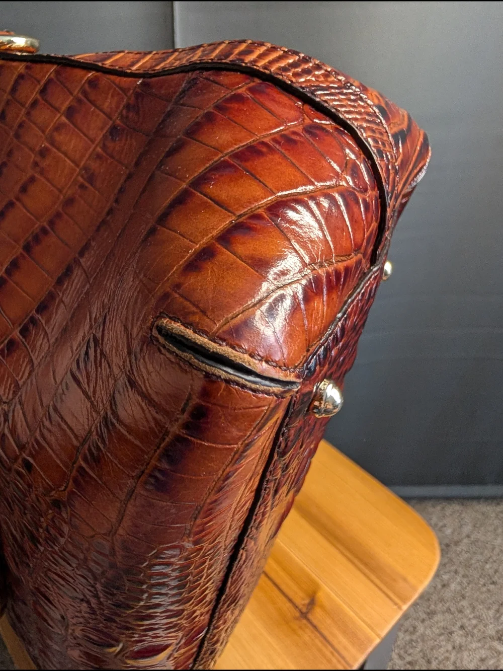 Brahmin Sydney Satchel in Pecan Melbourne Croc Embossed Leather